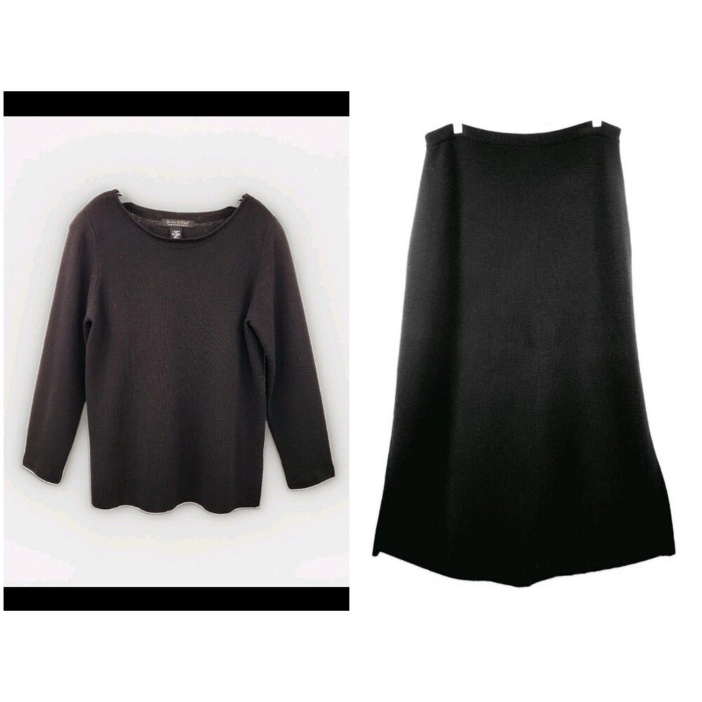 Vtg Dialogue Merino Wool Blend Sweater Skirt 2 Piece Set Size L Black Australia
